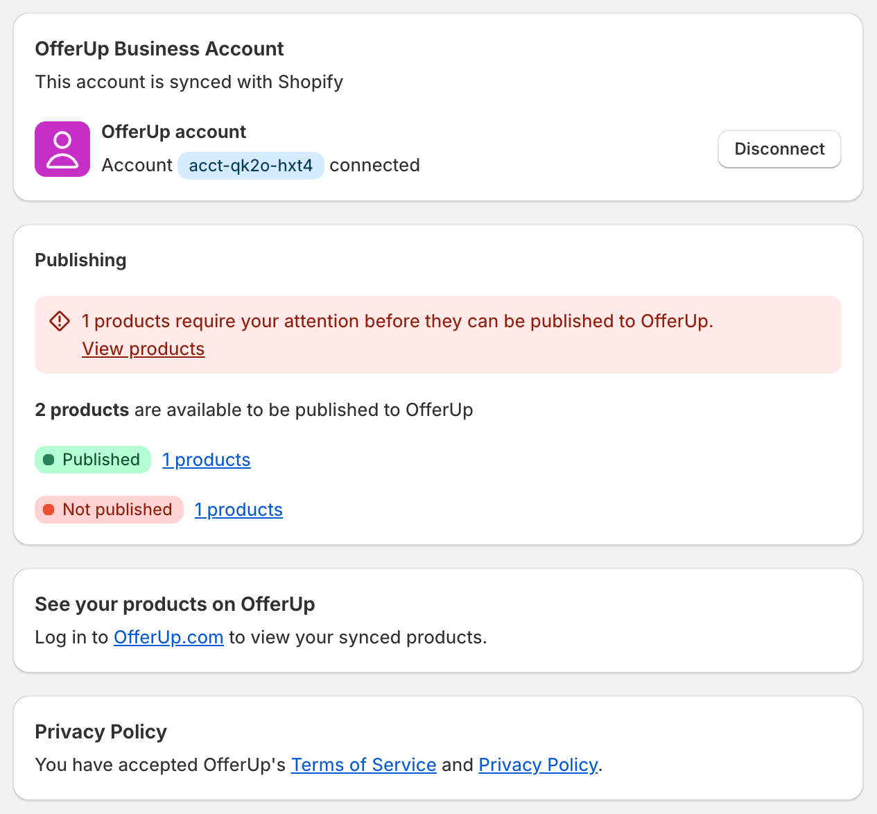 Products require your attention before they can be published to OfferUp.